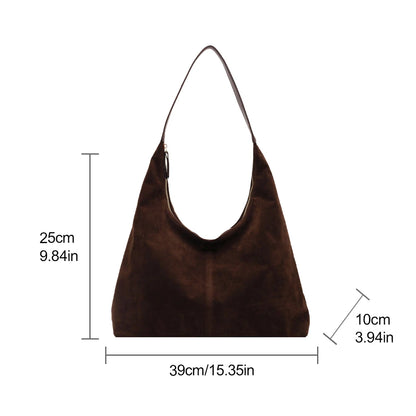 Women Suede Shoulder Bag with Zipper Hobo Bag Large Capacity Handbag Slouchy Bag Commuter Travel Bag.