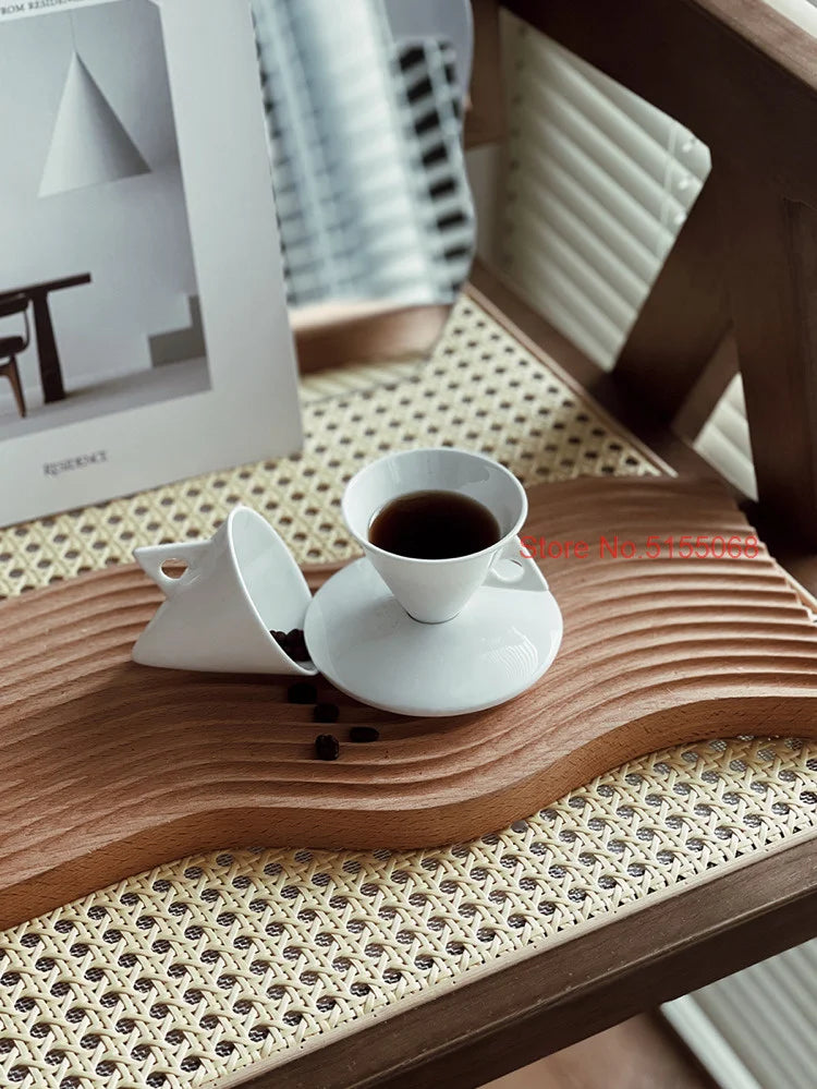 70ml White Cone Coffee Cup And Saucer Set Office Coffeeware Ceramic ESPRESSO Glass Cappuccino Mug Bone China Demitasse Teacup.