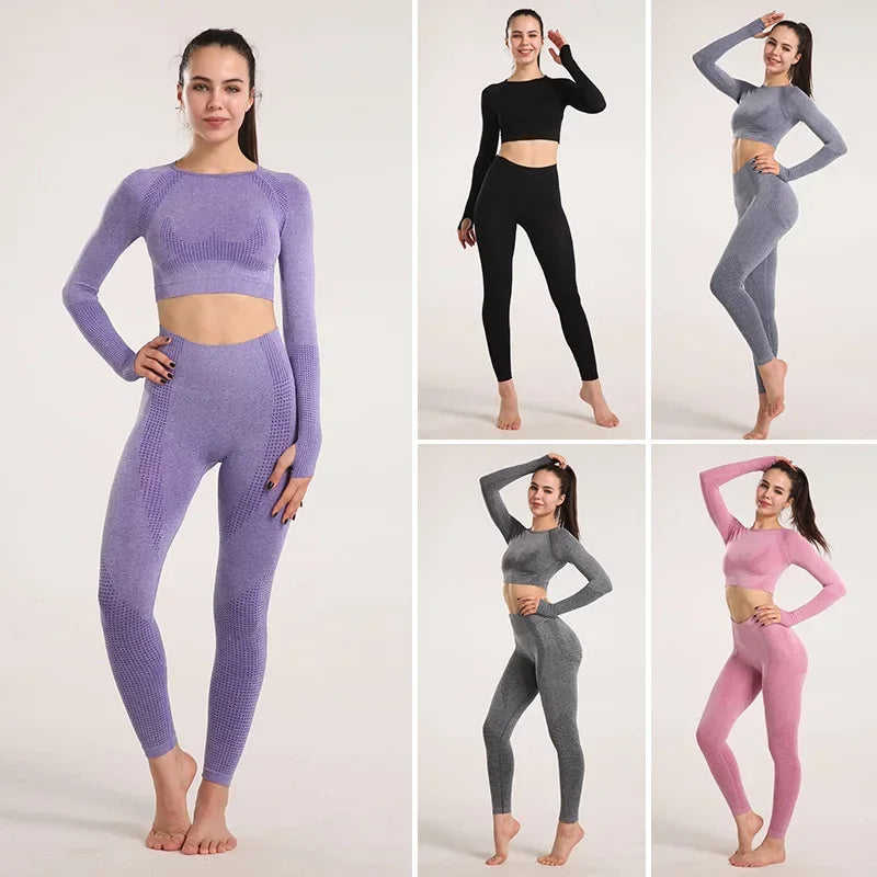 Sexy Seamless Knitted Yoga Sportswear Set Women's Quick Dry Tight Fitness Clothes Set Comfortable High-End Sensation.