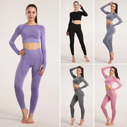 Sexy Seamless Knitted Yoga Sportswear Set Women's Quick Dry Tight Fitness Clothes Set Comfortable High-End Sensation.