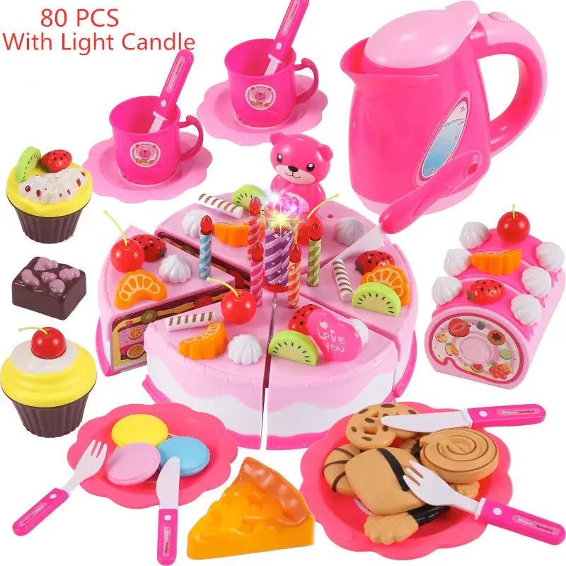 Kitchen Coffee Pretend Play Tea Set Children Toy Food Cake Model Girl Simulation Utensils Cut Kids Play House Birthday Cake Toys