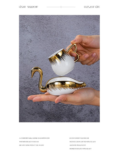 Luxury Ceramic Mug with Saucer European Retro Swan Shape Afternoon Tea Coffee Cup and Saucer Set Home Creative Drinkware Gift.