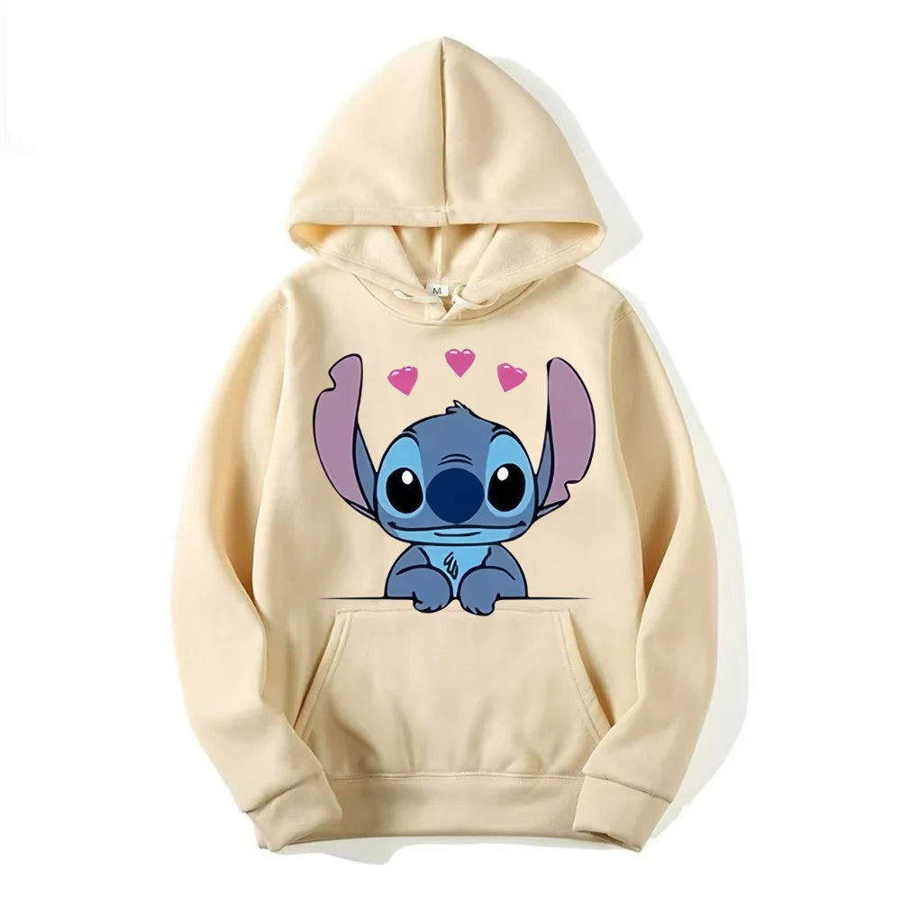 Disney Stitch Cartoon Anime Women Pullover Spring Autumn Men Oversized Hoodie 2024 Fashion Casual Couple Sweatshirt Clothes Tops.