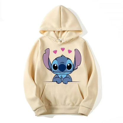 Disney Stitch Cartoon Anime Women Pullover Spring Autumn Men Oversized Hoodie 2024 Fashion Casual Couple Sweatshirt Clothes Tops.