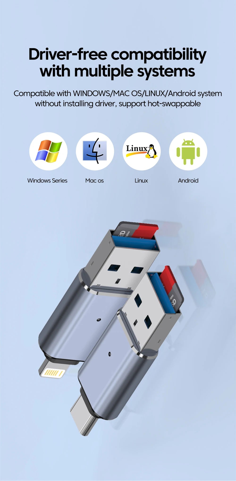 Elough USB 3.0 Card Reader SD TF Card Reader Lightning adaptador usb a tipo c High Speed Cardreader For iPhone Accessories.
