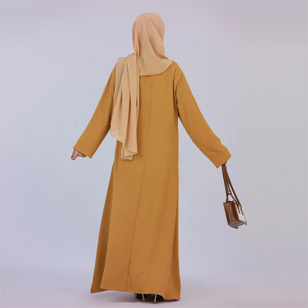 Ramadan Eid Solid Linen Dubai Abaya Turkey Islam Muslim Modest Dress Kaftan Prayer Clothes For Women Kebaya Robe Femme Musulmane