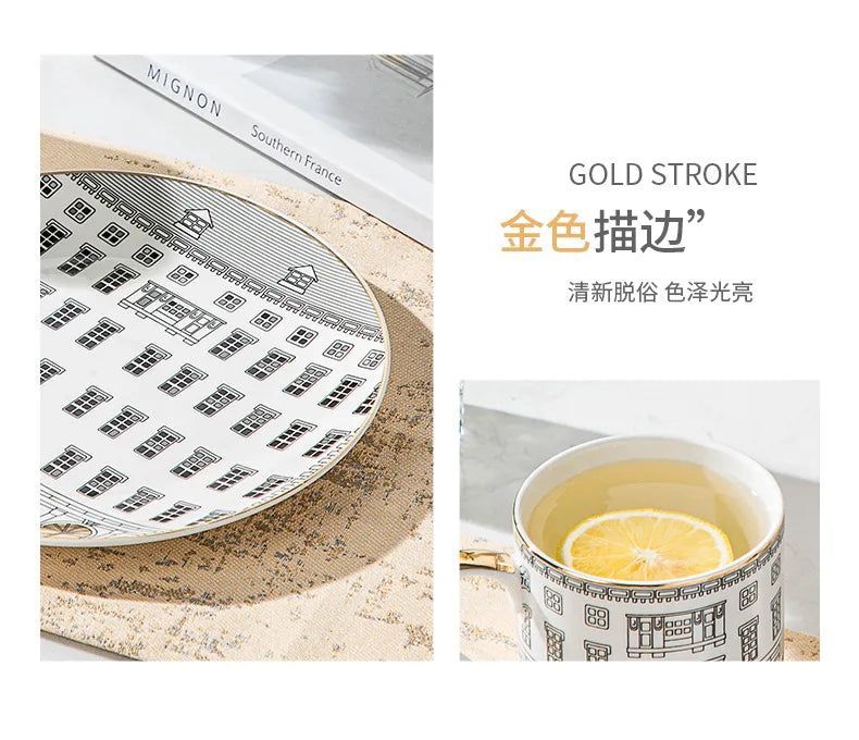European-style Roman Architecture Ceramic Disc Coffee Cup Snacks Main Course Plate Kitchen Tableware Coffee Mug Storage Tray.
