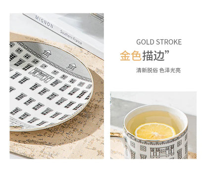 European-style Roman Architecture Ceramic Disc Coffee Cup Snacks Main Course Plate Kitchen Tableware Coffee Mug Storage Tray.