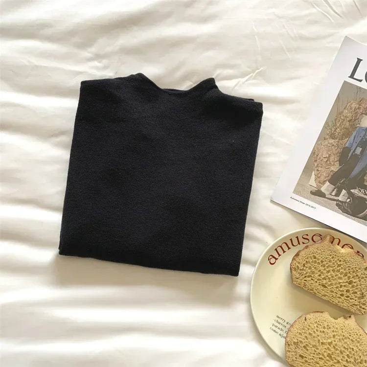 2025 Women Turtleneck Knitted Pullovers Solid Sweater Harajuku Korean Soft Warm Knitwear Autumn Winter Fashion Slim Jumpers Tops.