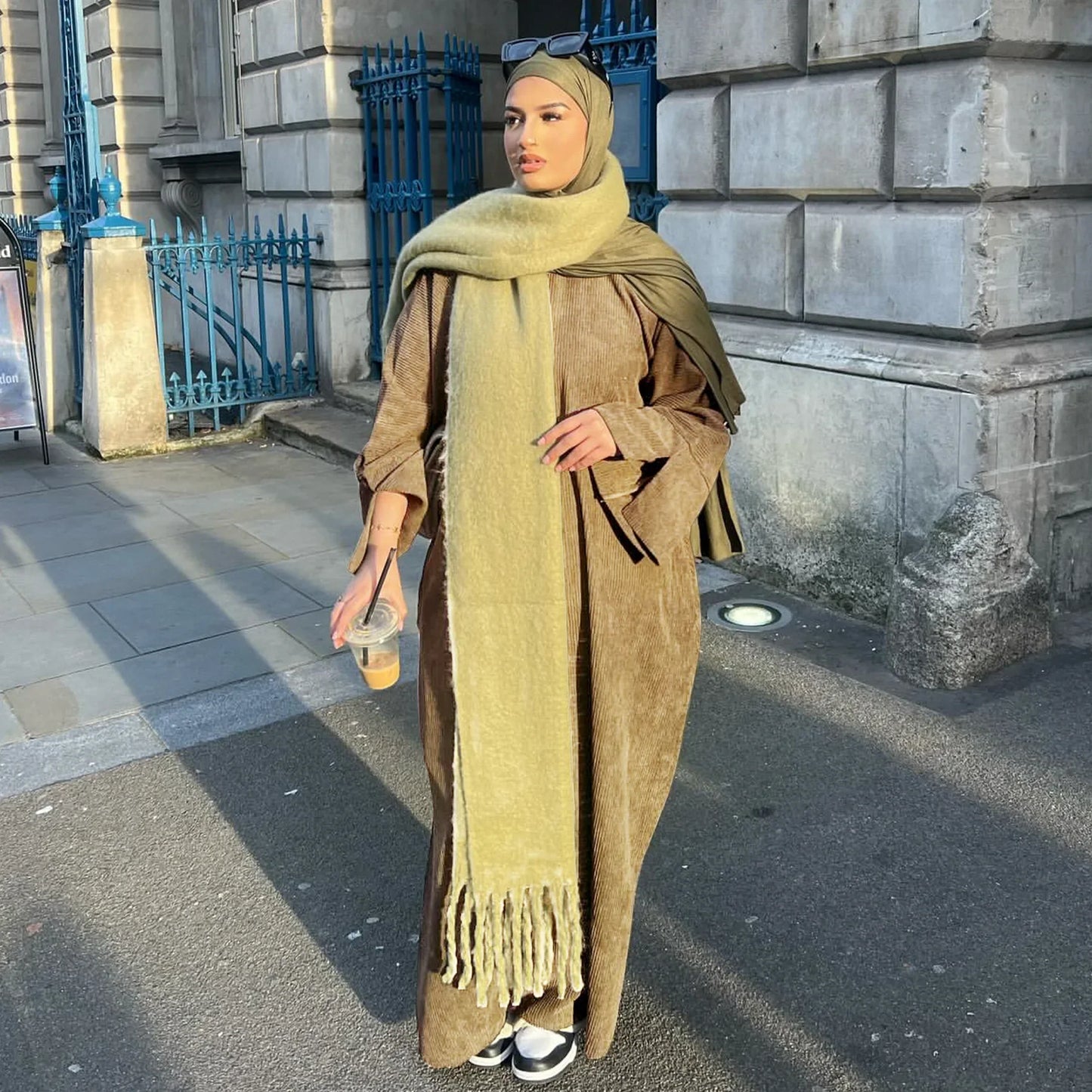 Muslim Abaya 2024 Arabic Women Corduroy Dress Ramadan Modest Cardigan
