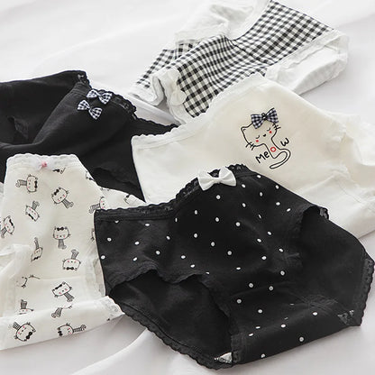 5Pcs/Set M-XL Women's Panties Cotton Underwear Cute Cartoon Bear Girl Briefs Mid Waist Underpants Breathable Panty Sexy Lingerie