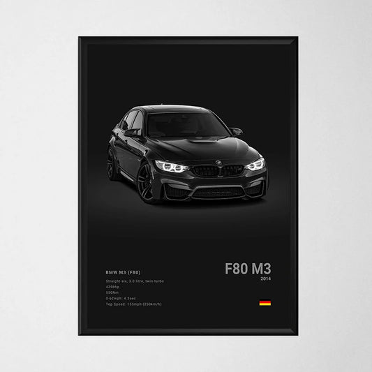 Black Background Sports Cars Poster and Prints F87 M3 M4 G90 E46 Luxury Car Canvas Painting Wall Art Pictures Room Office.