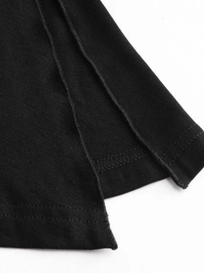 Tonval Long Sleeve Asymmetrical Hem Black Vintage Tops Sexys Off Shoulder Goth Clothes Women Y2K Solid T Shirt.