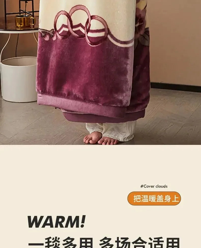 Classic Lily Print Blanket Double Thickened Autumn Winter Raschel Blankets Dormitory Bedrooms Comfortable Cold Resistant Bedding.