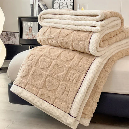 Winter Thick Lamb Fleece Blanket Solid Color Hibiscus Nap Blanket Coral Fleece Heart Shap Sofa Mat  A Grade Cotton Bed Sheets.