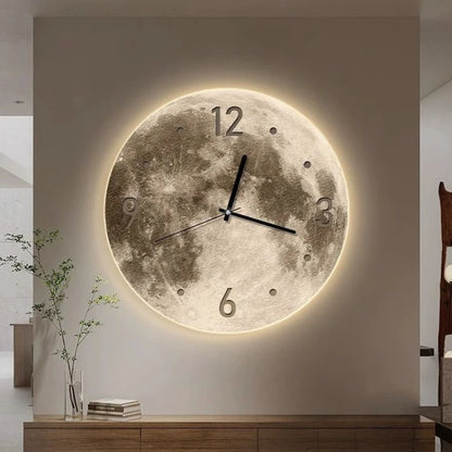 20-Zoll-Mode-Wanduhr, Esszimmer, Wohnzimmer, Mond, die Erde, Modellierung, LED-Licht, geräuschloses Uhrwerk, Schlafzimmeruhr, Wanddekoration