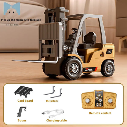 2.4G Tabletop RC Forklift Engineering Vehicle 1/64 Mini Remote Control Alloy Forklift Desktop Toys Model Gift for Boys.