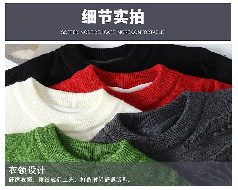 New Fashion Men Streetwear Knitted Sweaters Man Outwear Loose Casual O-neck Pullovers Sweaters Male Fleece Winter Clothing 4XL.