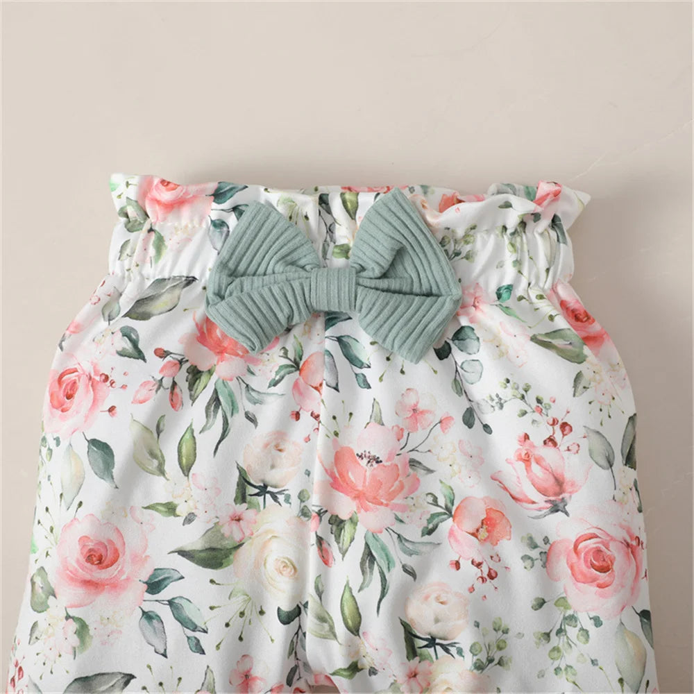 3PCS Baby Girl Clothes Set Long Sleeve Romper Top+Flowers Pant+Headband Spring&Autumn Lovely Outfit for Toddler Girl 0-18 Months.