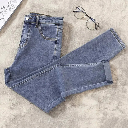 High Waist Nine-Tenths Women's Skinny Jeans Elastic Slimming Fashionable Spring Autumn New Style Small Foot Tight Pants