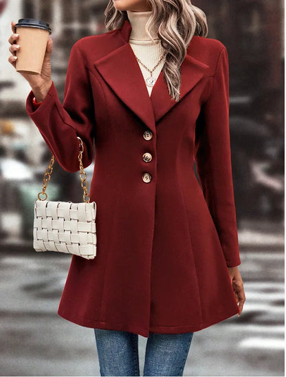 Strickjacke mischt solide Langarm Einreiher Oberbekleidung Loose Fit Knopf umdrehen Kragen Wolle Mäntel Knopf Büro Dame