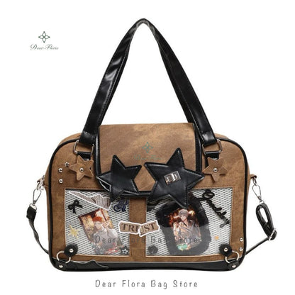 Y2K Trendy Star Ita Bag Lolita Girl Transparent Pocket Fashion Crossbody Bag Women's DIY Display Shoulder Bag Cute Purse Handbag