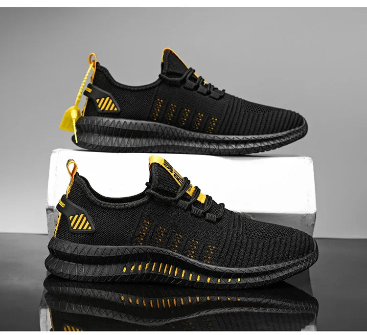 Men's sneakers lace-up flying woven through casual shoes vulcanized lightweight flat comfortable running shoes plus size 48.