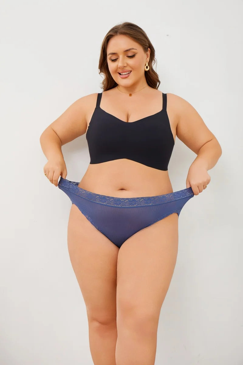 6PCS Women's Plus Size Lace Panties Seamless Solid Color Sport Cozy Physiological Underwear Female Breathable Elastic Lingerie.