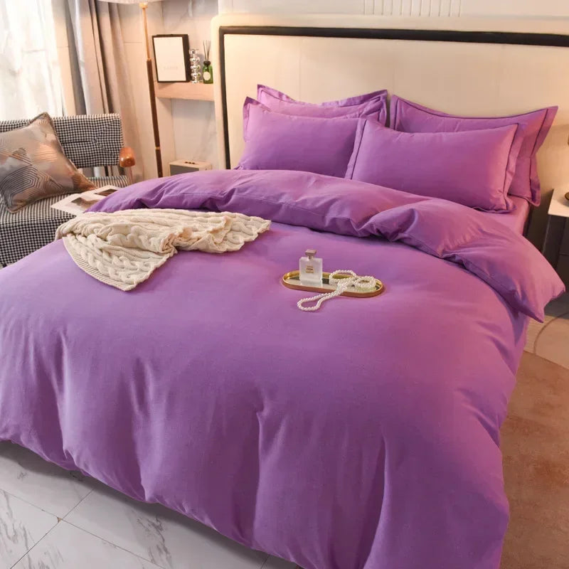 2024 new light luxury solid color thickened cotton abraded four-piece set, pure cotton warm, available in autumn and winter