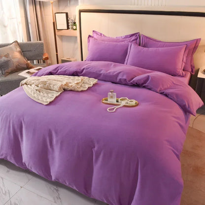 2024 new light luxury solid color thickened cotton abraded four-piece set, pure cotton warm, available in autumn and winter