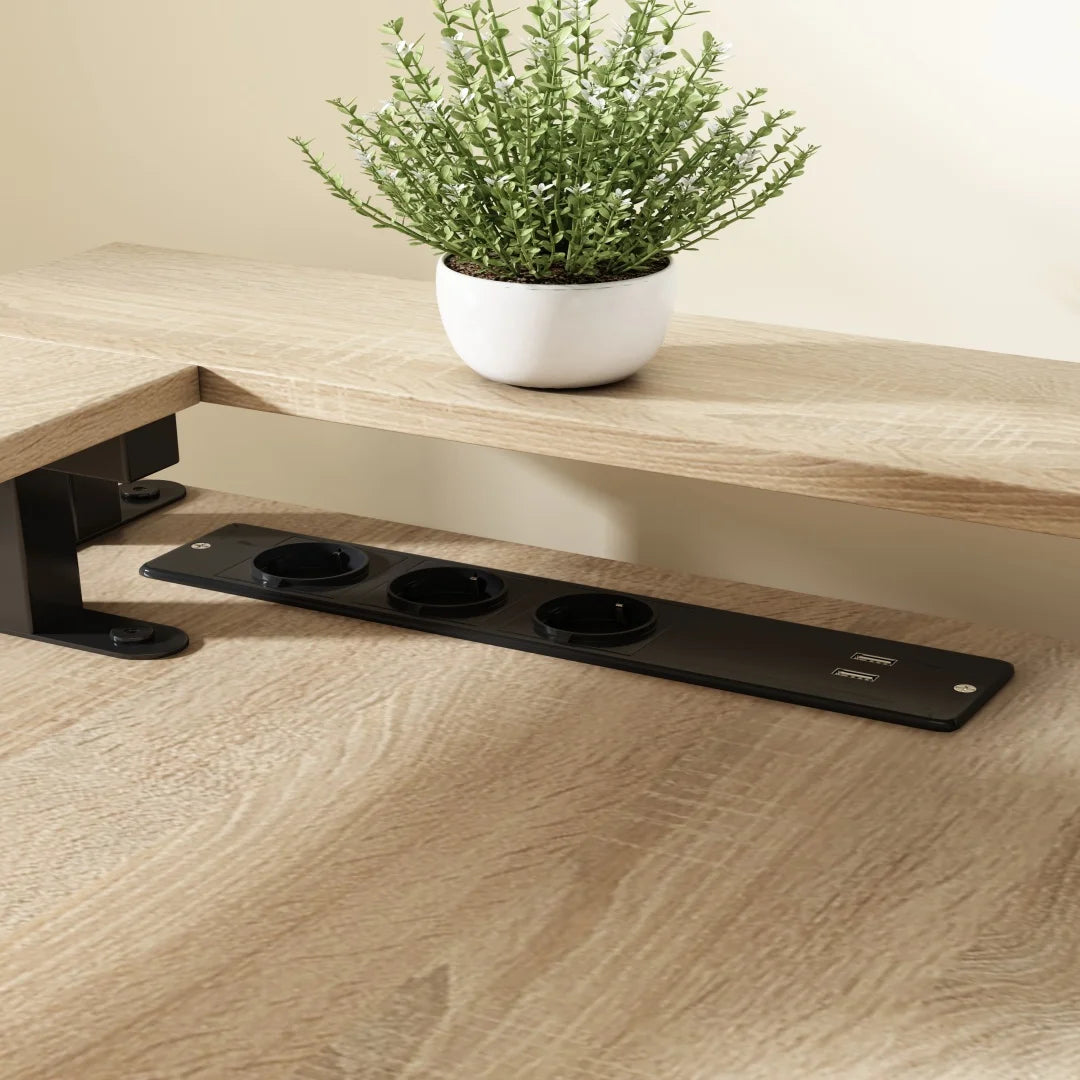 Eckschreibtisch mit Doppelablage L-förmig Computer Tisch mit Regal und Haken höhenverstellbar 140cm