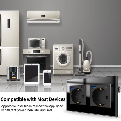 Bingoelec Wandsteckdose, Touch-Lichtschalter mit USB, 20 W, Typ C, Schnellladesteckdose, Glasscheibe, EU-Standard-Steckdosen.