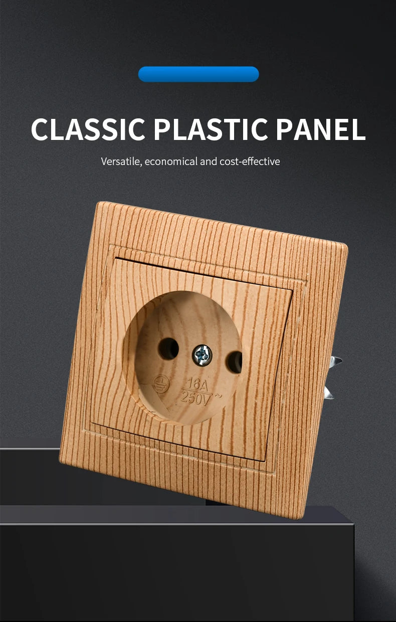 WESA Holzsteckdose, 16 A, EU-Standard, Steckdose, nicht geschliffen, 86 mm x 86 mm, flammhemmende Kunststoffplatten-Wandsteckdose.