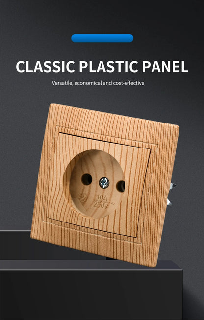 WESA Holzsteckdose, 16 A, EU-Standard, Steckdose, nicht geschliffen, 86 mm x 86 mm, flammhemmende Kunststoffplatten-Wandsteckdose.