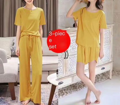 Eisse ide Pyjama dreiteiliges Set Damen Damen Home Wear Hose einfache Freizeit bequeme lose kurz ärmel ige Mädchen Nachtwäsche.