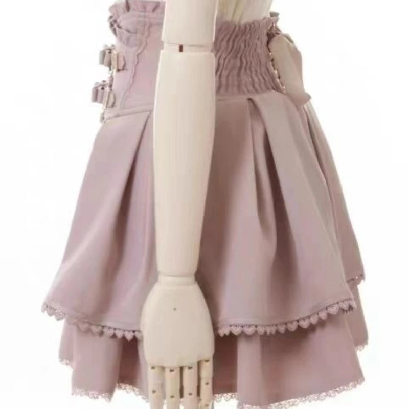 Sweet Lolita Jirai Kei High Waist Skort - Double Bow Buckle Short Skirt for Women Japanese Y2K Kawaii Fashion Summer Casual.
