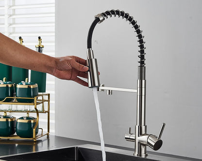 Black Filtered Kitchen Water Filter Kitchen Faucets Dual Spout Filter Faucet Mixer Water Purification Water Crane For Kitchen