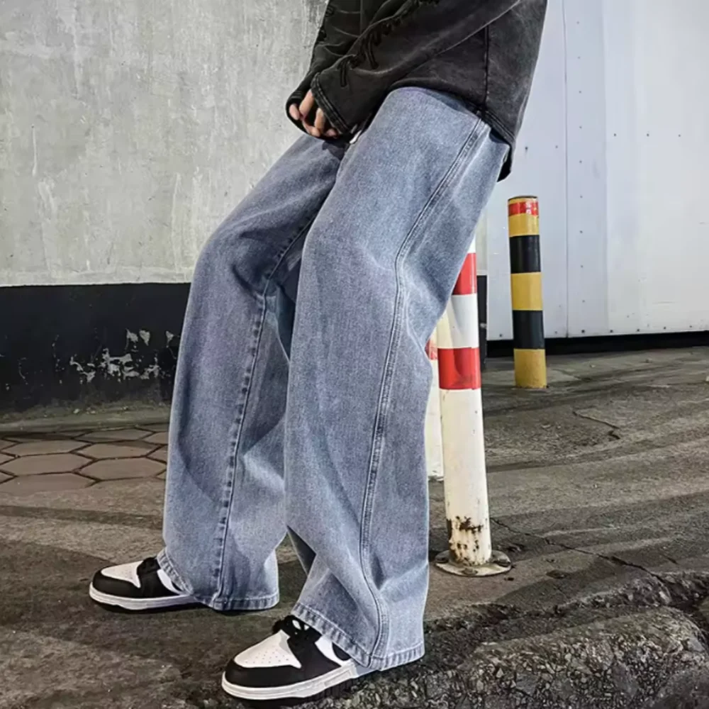 2025 New Streetwear Loose Jeans Men Korean Style Fashion Loose Straight Wide Leg Pants Men's Brand Clothing Black Light Blue 3XL.