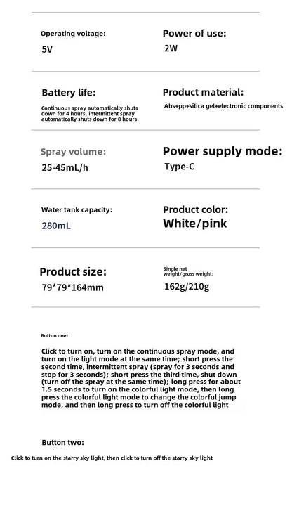 Air Humidifier Portable Humidifier with Rotating Mist & Starry Light USB Car Humidifier Smart Humidifier for Home Office Travel