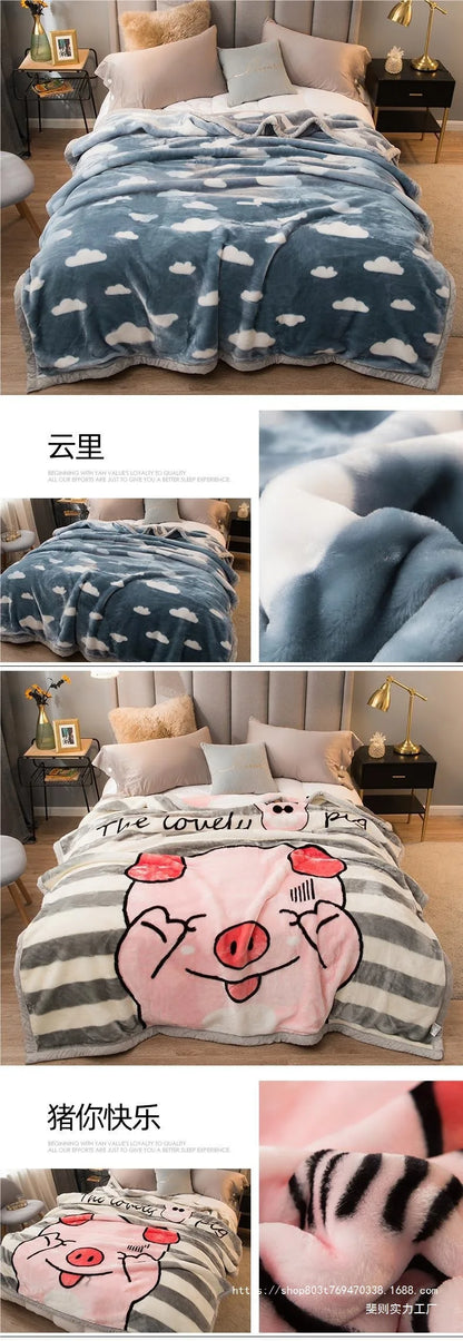 Thiened Double-layer Raschel Blanket Warm Coral Fce Wedding Blanket Single Double Bed Autumn Winter Warmth Cover Blanket.