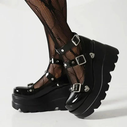 Women Pumps Mary Jane Super High Heel Platform Wedge Spring Ladies Sandals Belt Buckle Classic Sweet Punk Female Lolita Shoes.