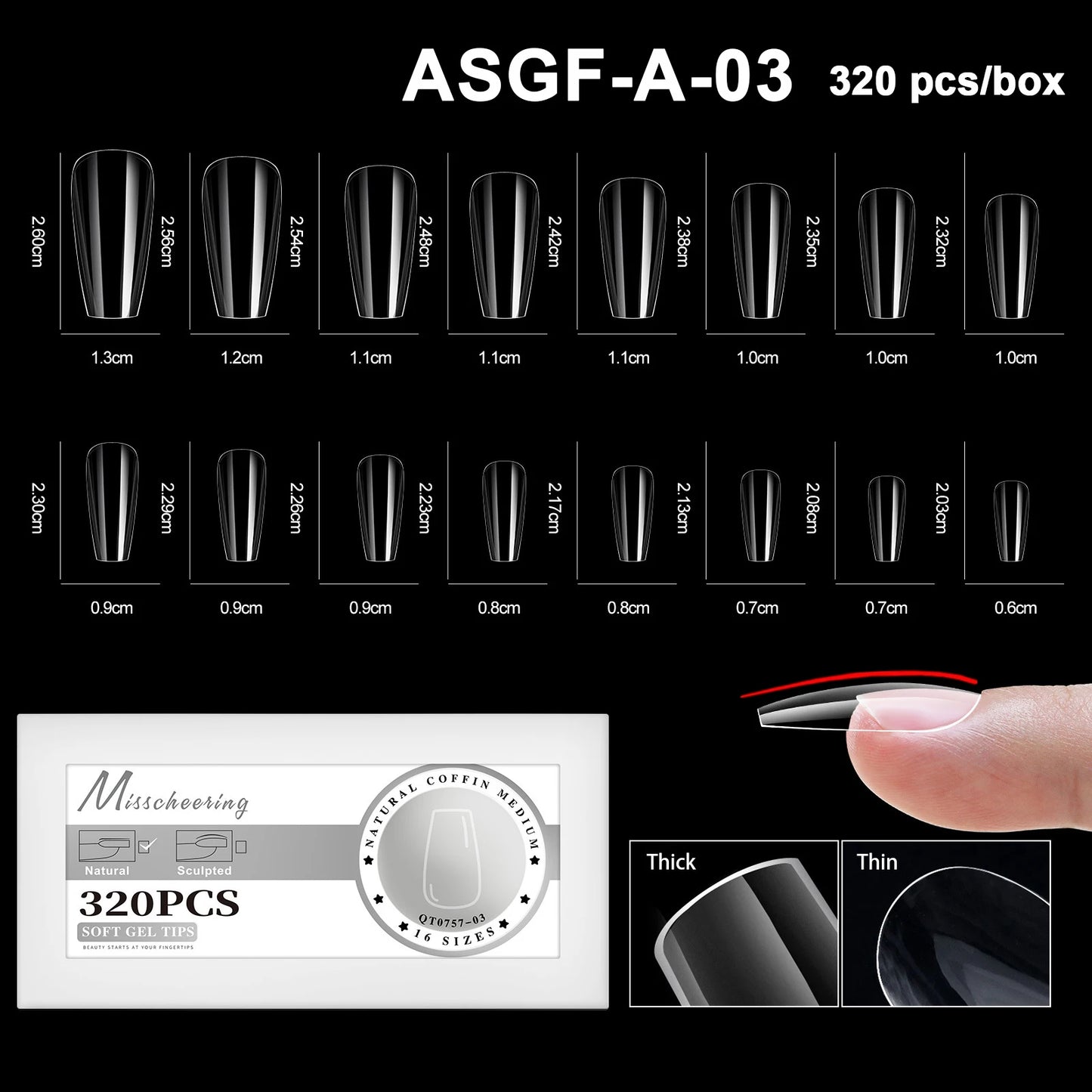 16 Sizes Curved Arch Soft Gel False Nail Tips Full Cover Press on Almond Capsules French Coffin Artificial Fake Nails Extension.