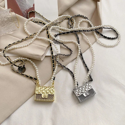 Mini Metal Shoulder Bags for Women Pearl Chain Crossbody Bag Designer Clothing Accessories Satchel Female Decorative Box Handbag.