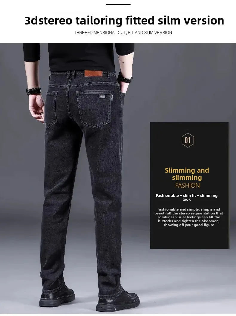 Fashionable Casual Men's Jeans Slim Straight Long Pants Versatile Spring Autumn Winter New Style High Waist Trousers.