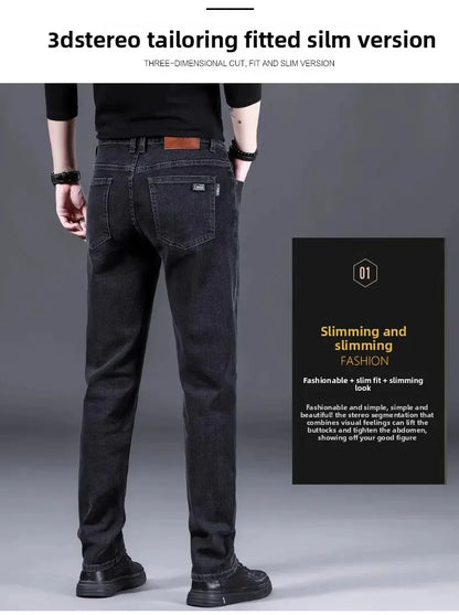 Fashionable Casual Men's Jeans Slim Straight Long Pants Versatile Spring Autumn Winter New Style High Waist Trousers.
