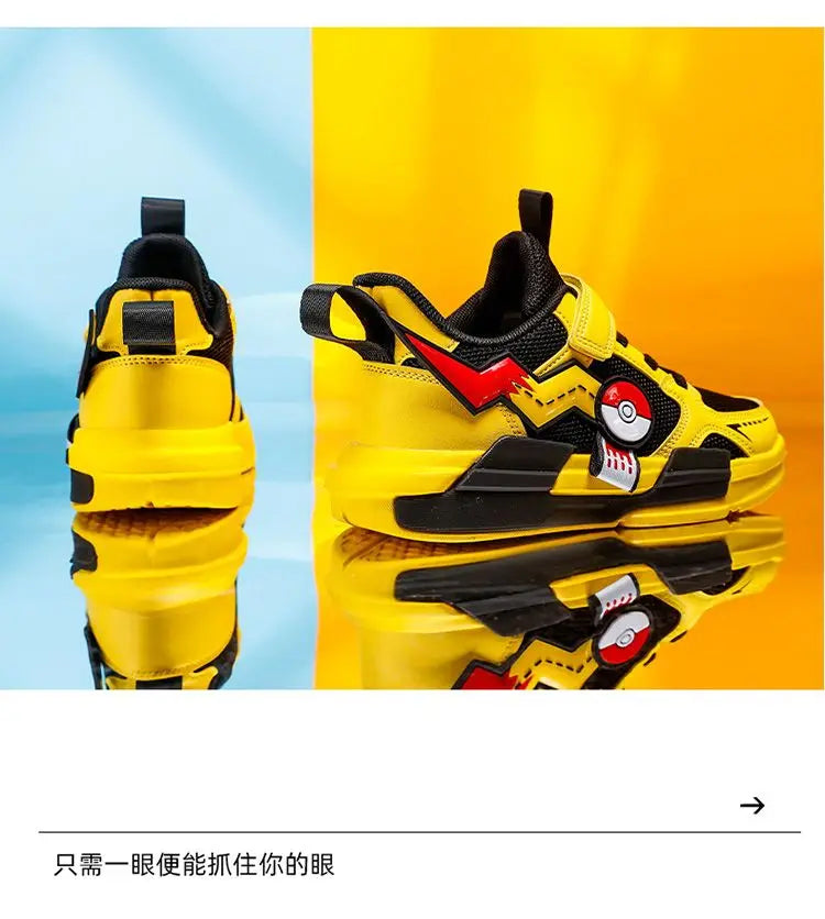 Pokemon Pikachu Children Sports Shoes Spring and autumn Fashion Anime Boy Sneakers Student Breathable Non-slip Running Shoe.
