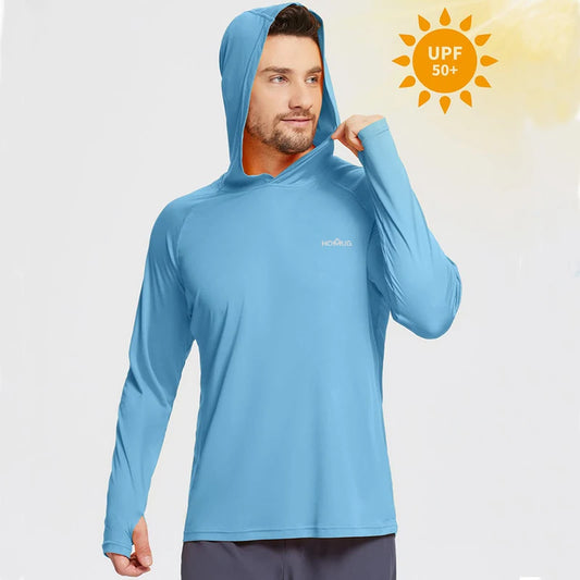 Men's UPF 50+ Sun Protection Hoodie T-Shirts Long Sleeve SPF/UV Quick Dry Lightweight Fishing Workout Thumbhole T-Shirt Male.