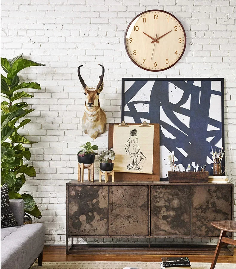 Wanduhr Wohnzimmer Zuhause Wandbehang Massivholz moderne einfache Uhr mittelalterliche Uhr Log Schlafzimmer Dekoration