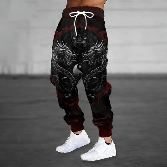 New Fashion Lion Pattern Printed Sweatpants Men's Loose Leisure Sports Pants Autumn And Winter Warm Pants Street Clothes For Men.