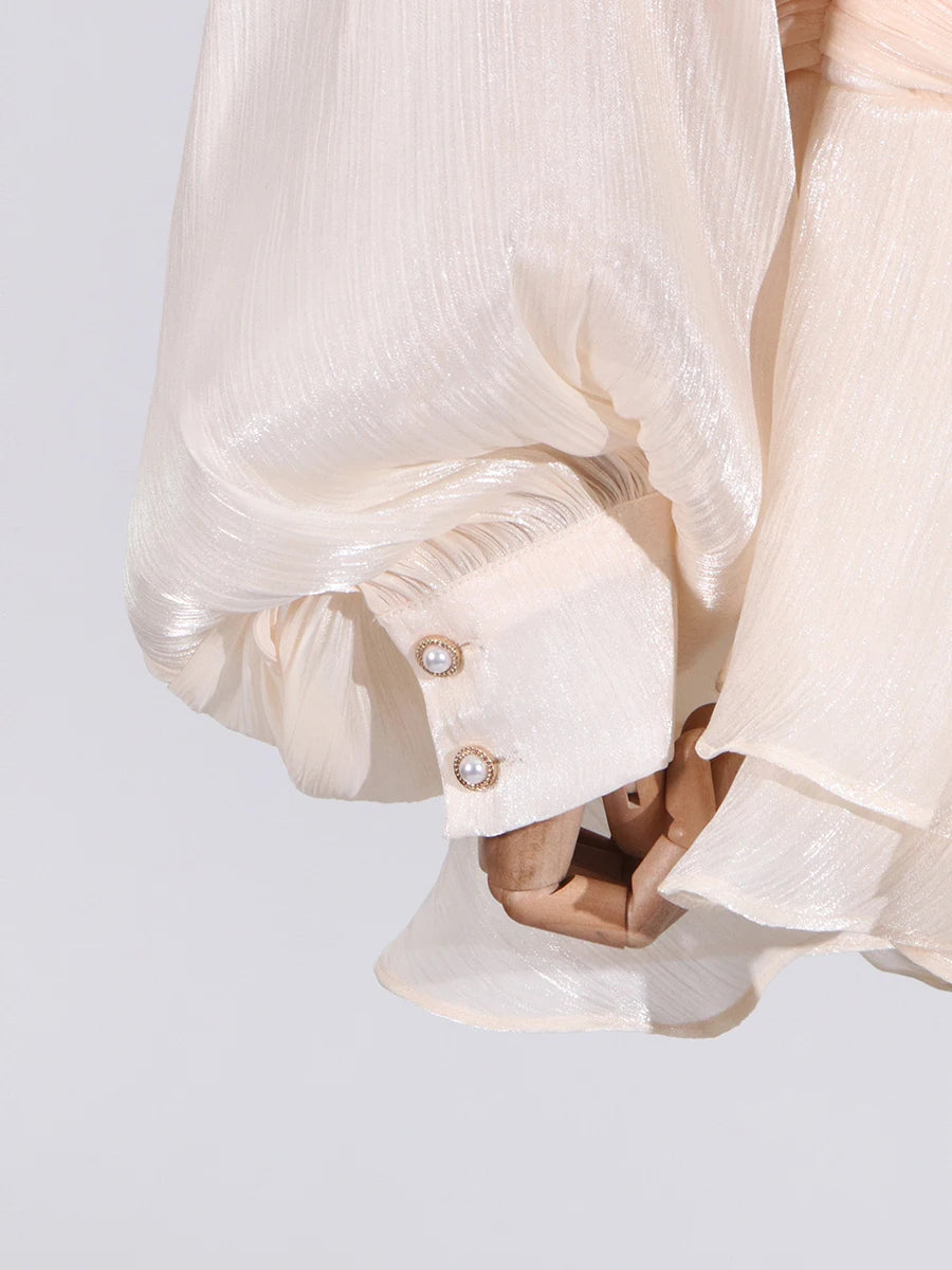 GALCAUR Solide Lose Splicd Lace Up Kleider Für Frauen V-ausschnitt Mit Langen Ärmeln Patchwork Rüschen Tunika Kleider Weibliche Mode Neue